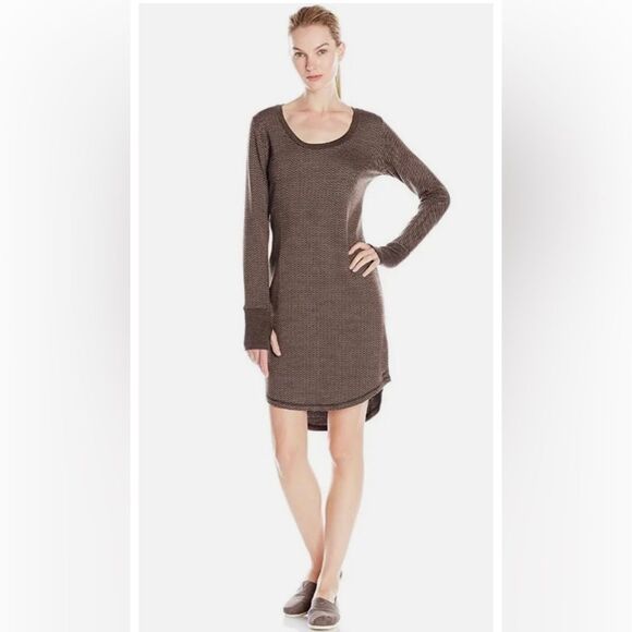 Kavu Deva Brown Houndstooth Elbow Patch Knit Dress Size Small - Picture 1 of 8